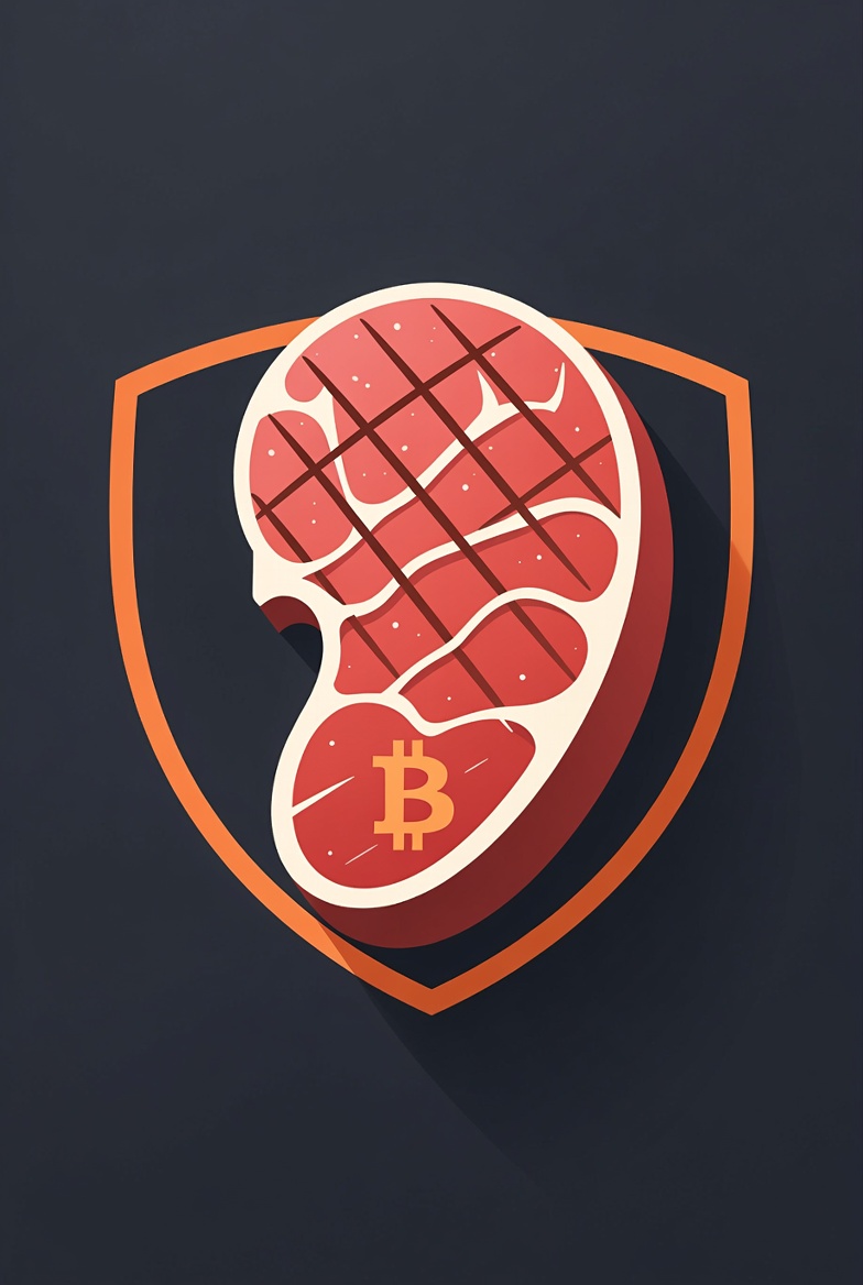 SovereignSteak shield featuring a grilled steak and Bitcoin symbol
